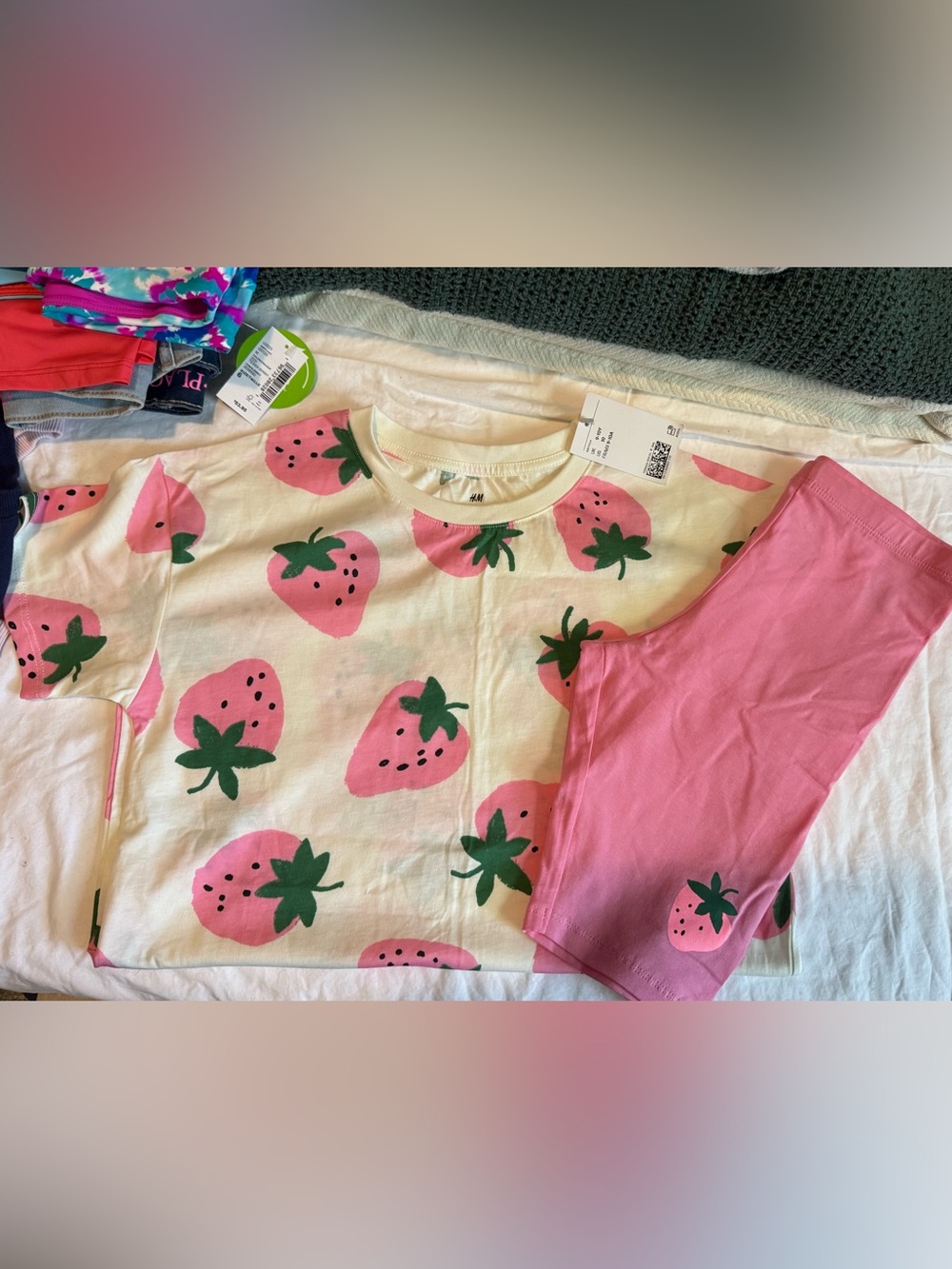 H&M Pink & Cream Strawberry Print Kids Pajama Set